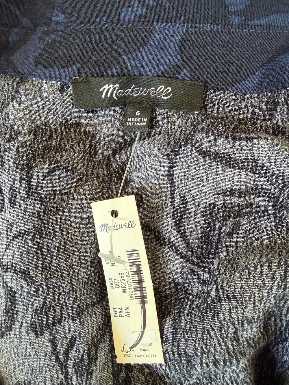 Madewell Smocked Midi Long Sleeve Shirtdress Alexis Dark Floral Navy sz 6 - Picture 12 of 13